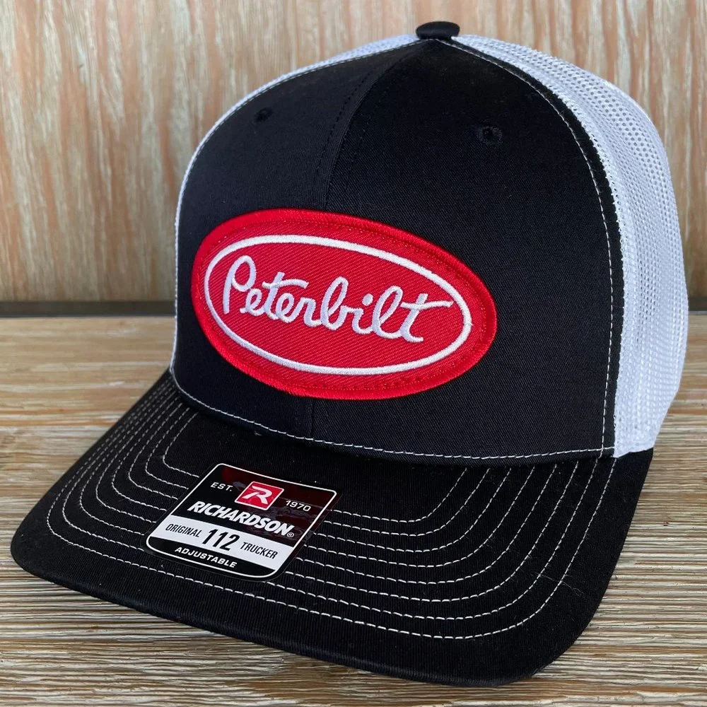 Peterbilt Vintage Patch Hat - Richardson 112 Black & White Trucker Cap - Picture 1 of 11